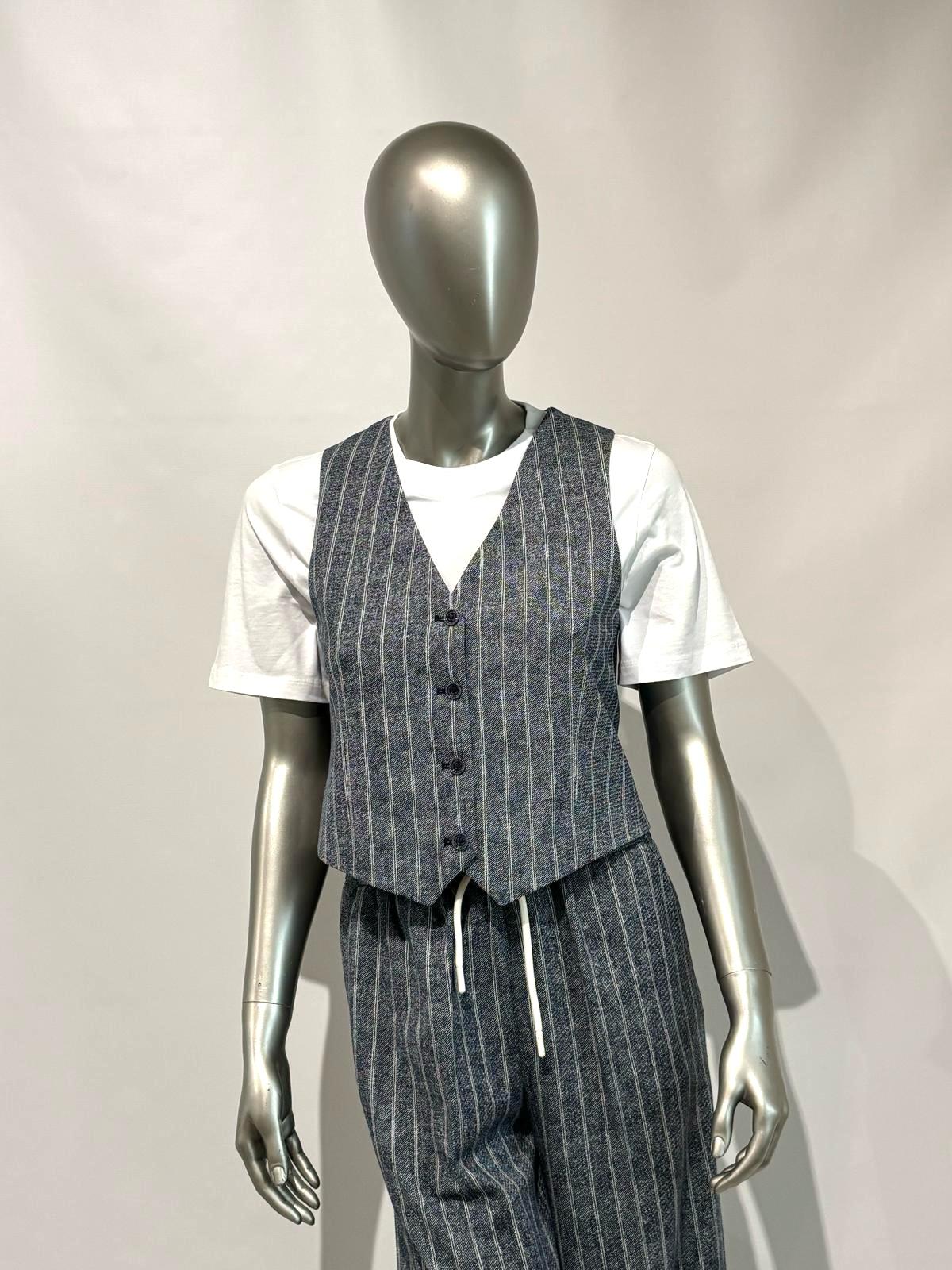 SD5-3486 Gilet Gessato Blu Woman