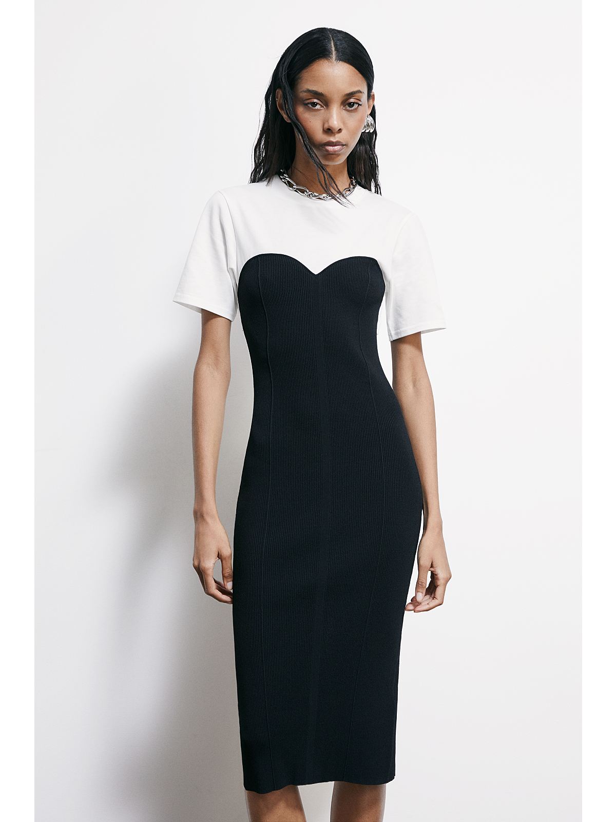 S6-8A1630 Abito Jersey Bianco-Nero