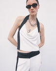 W6-8C0126 Top Color Block con Schiena Scoperta in Crêpe White & Black