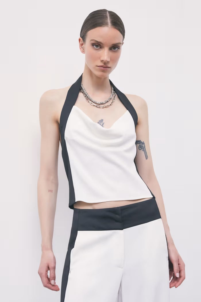 W6-8C0126 Top Color Block con Schiena Scoperta in Crêpe White & Black