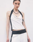 W6-8C0126 Top Color Block con Schiena Scoperta in Crêpe White & Black