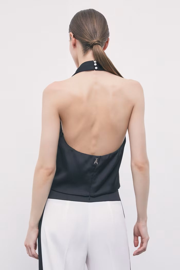 W6-8C0126 Top Color Block con Schiena Scoperta in Crêpe White & Black