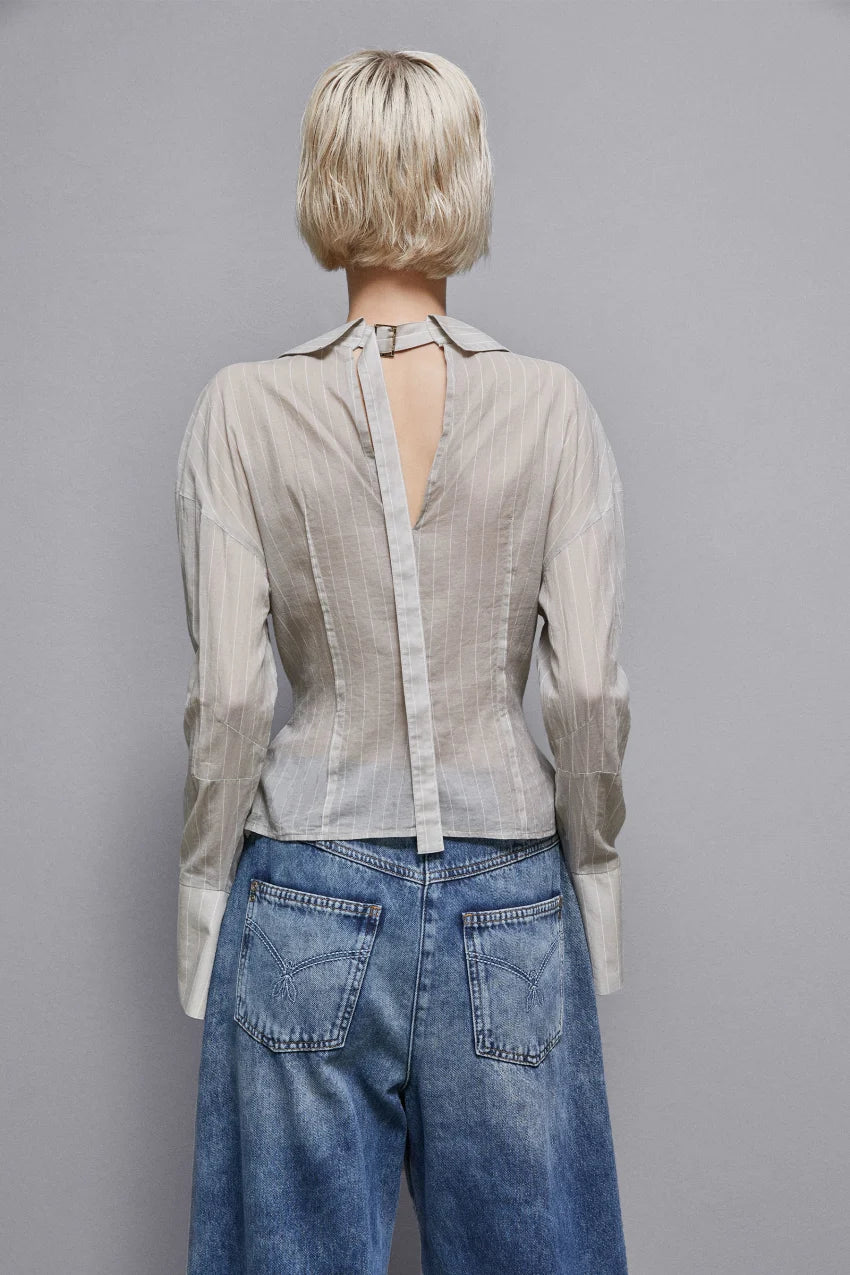 W4-8C0710 Camicia Gessata Cotone Grey