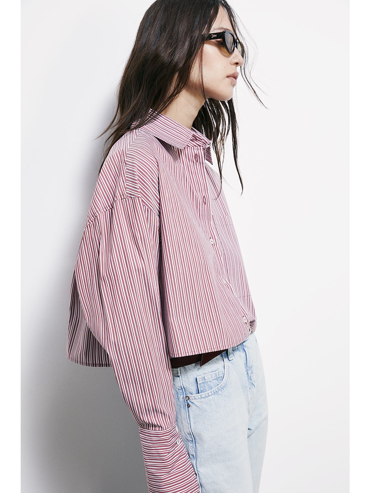 S6-8C0856 Camicia Cotone Cropped Hot Brown Stripes