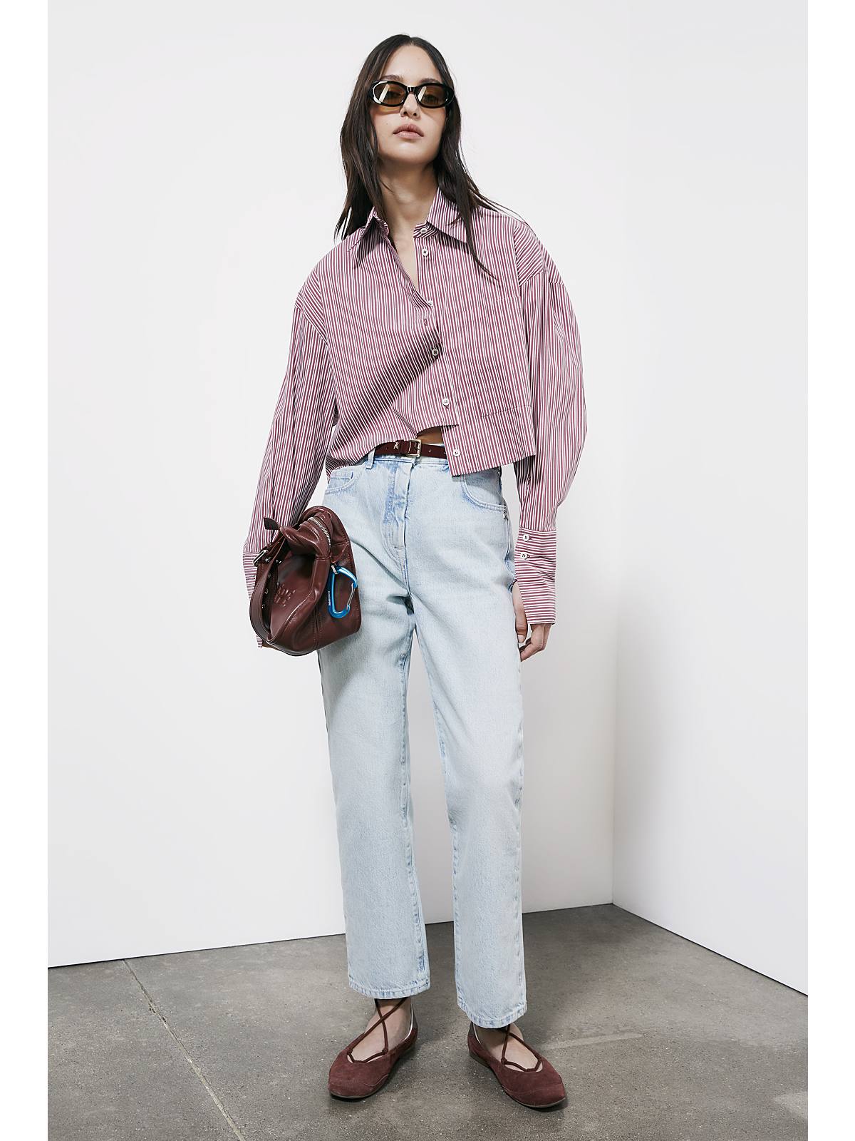 S6-8C0856 Camicia Cotone Cropped Hot Brown Stripes