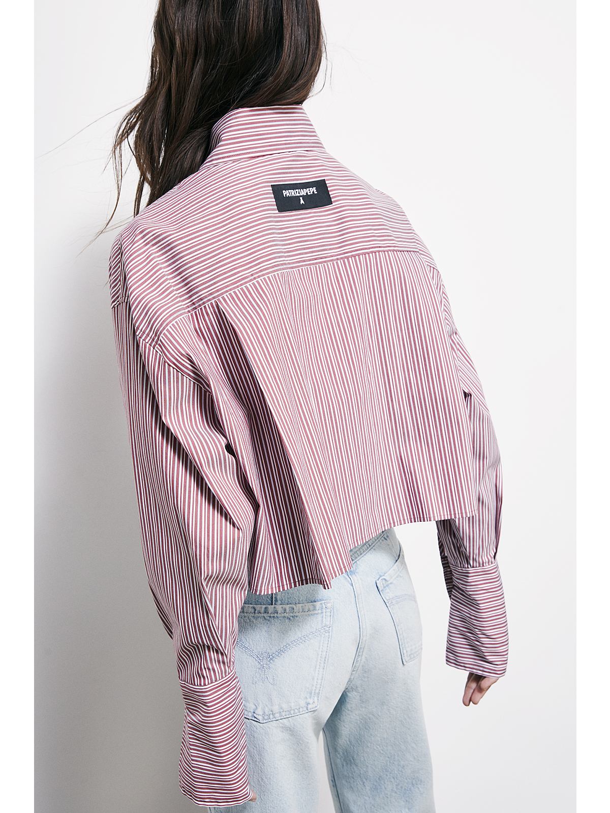 S6-8C0856 Camicia Cotone Cropped Hot Brown Stripes