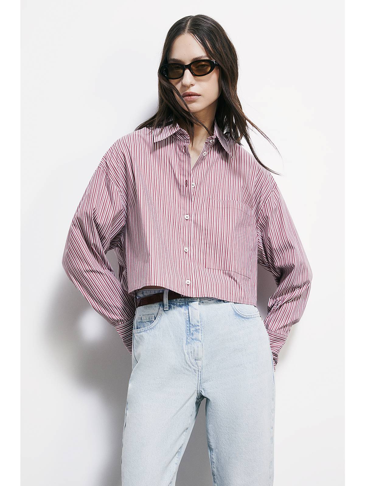 S6-8C0856 Camicia Cotone Cropped Hot Brown Stripes