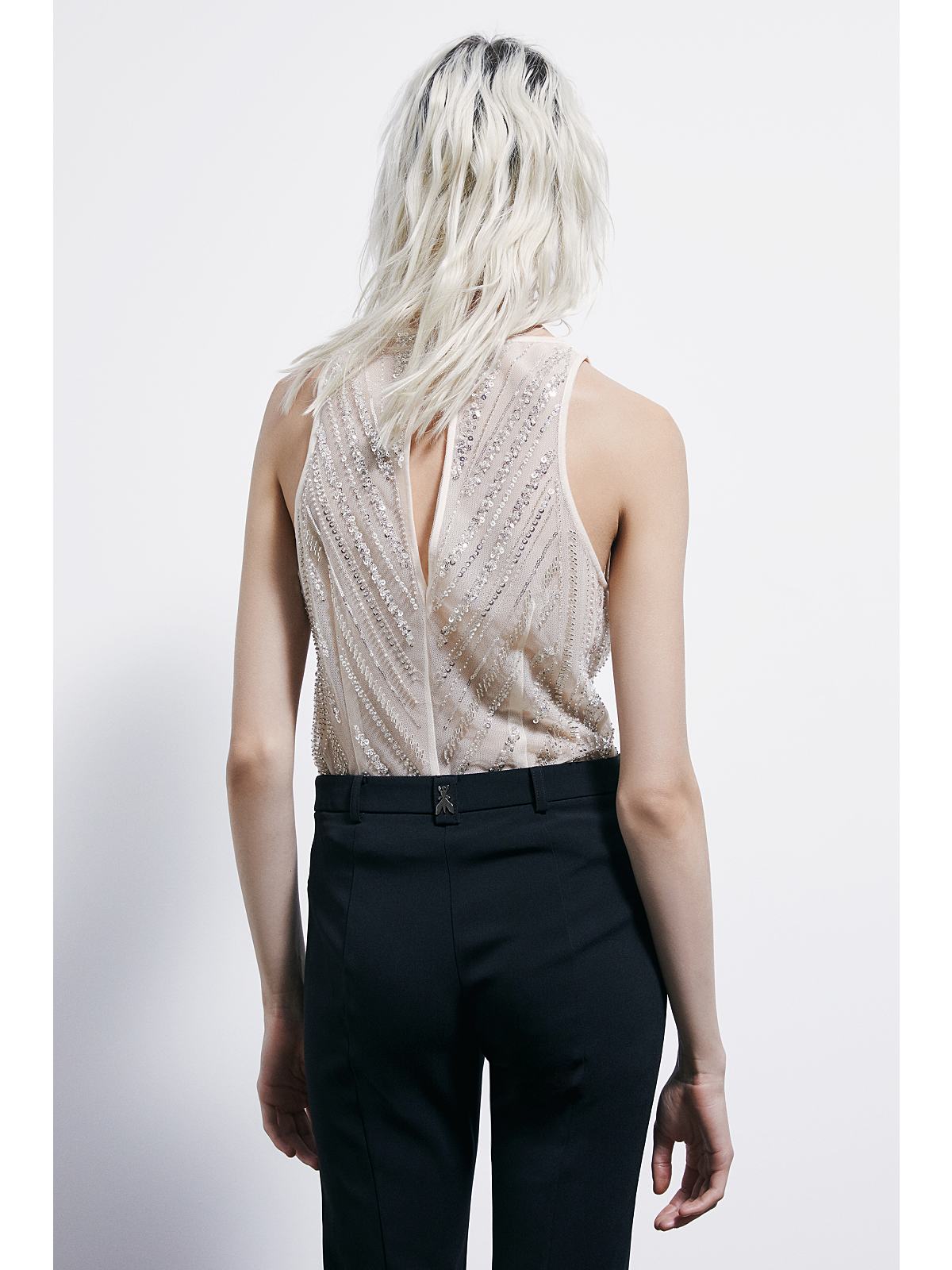 S6-8C0876 Top Ricamato Perline Warm Ivory