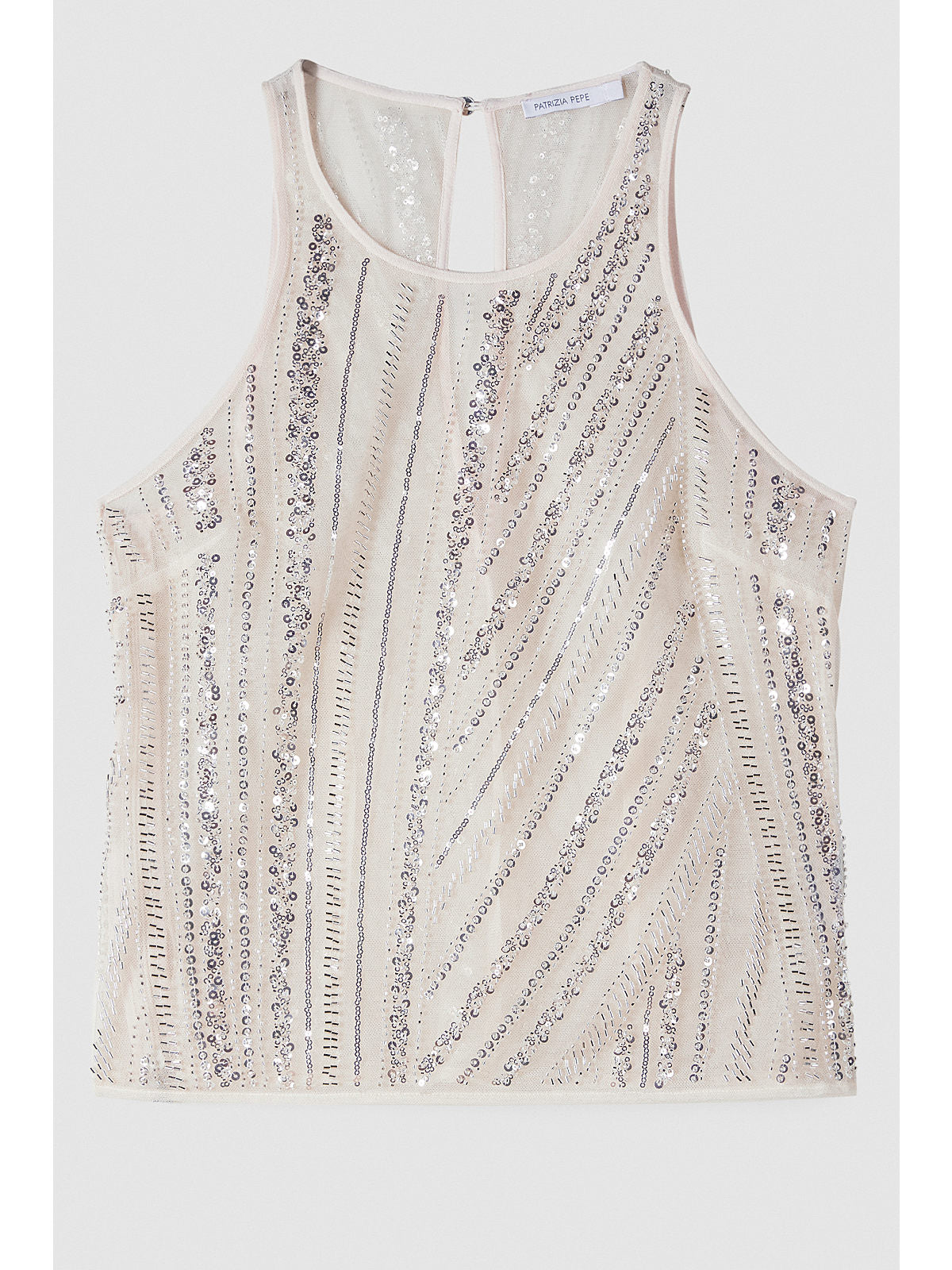 S6-8C0876 Top Ricamato Perline Warm Ivory