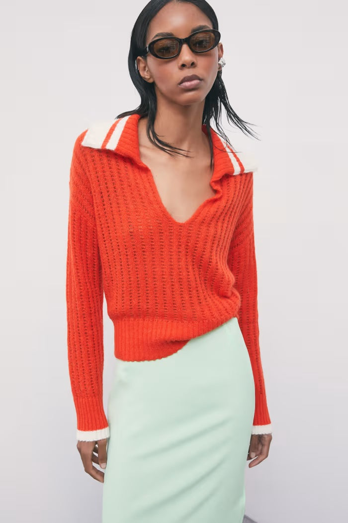 W6-8K0259 Maglia a Polo in Misto Lane e Mohair Arancione