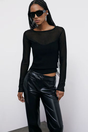 W5-8K0305 Maglia con Costine Nera