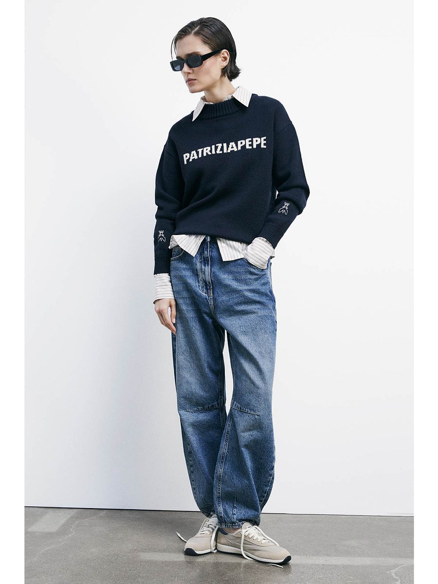 W5-8K0335 Maglia Misto Lana Logo Navy