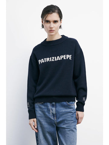 W5-8K0335 Maglia Misto Lana Logo Navy