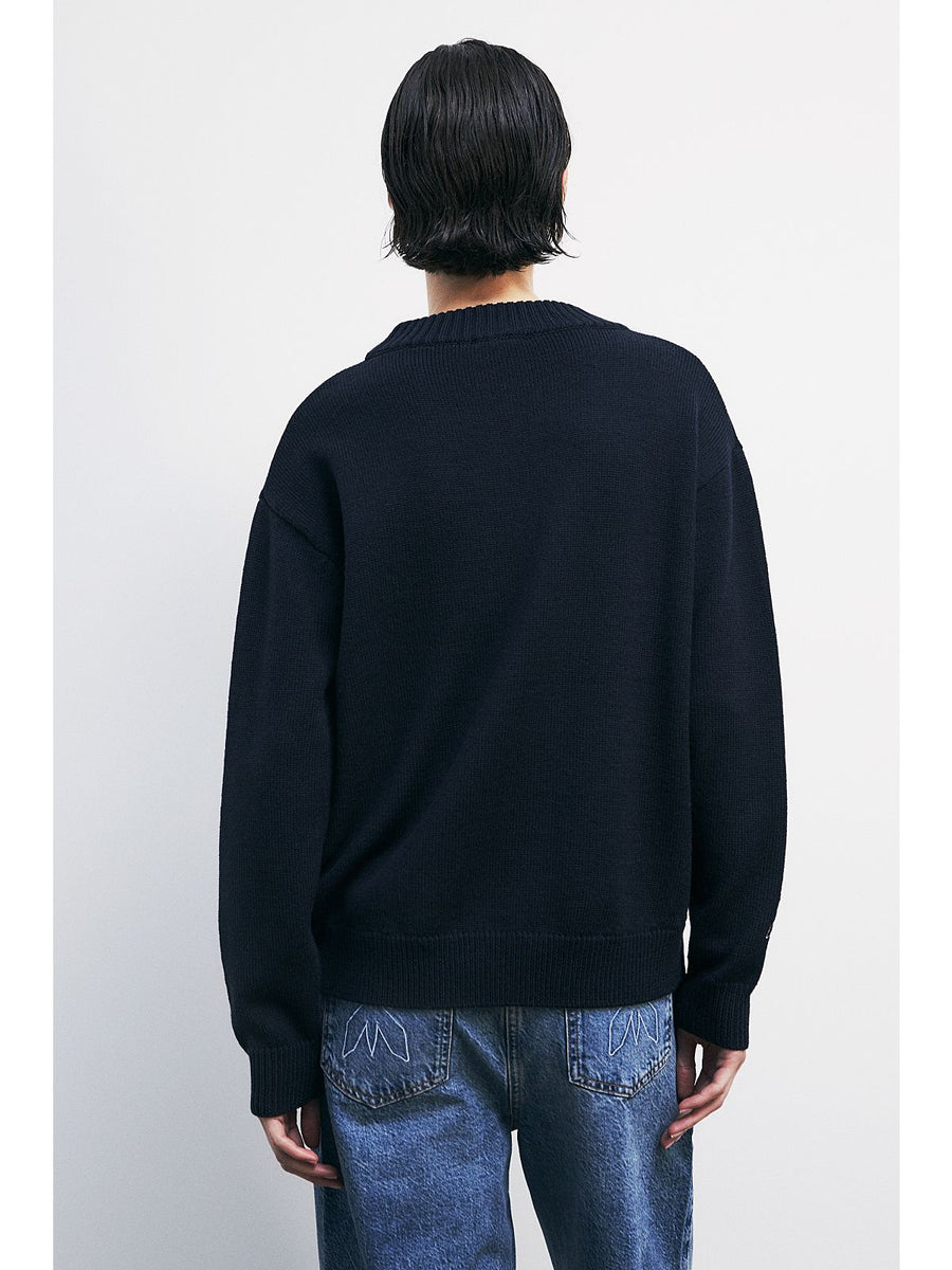 W5-8K0335 Maglia Misto Lana Logo Navy
