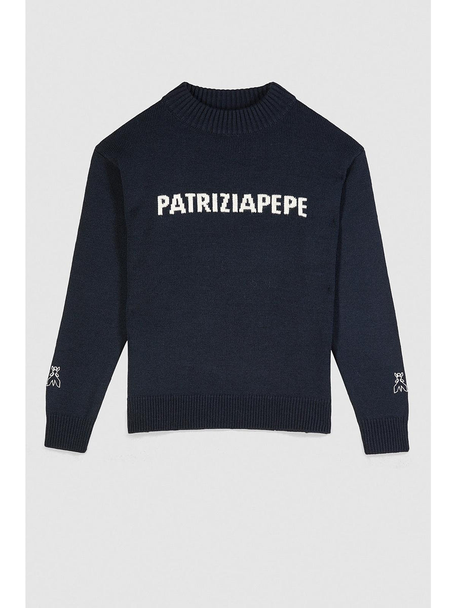 W5-8K0335 Maglia Misto Lana Logo Navy