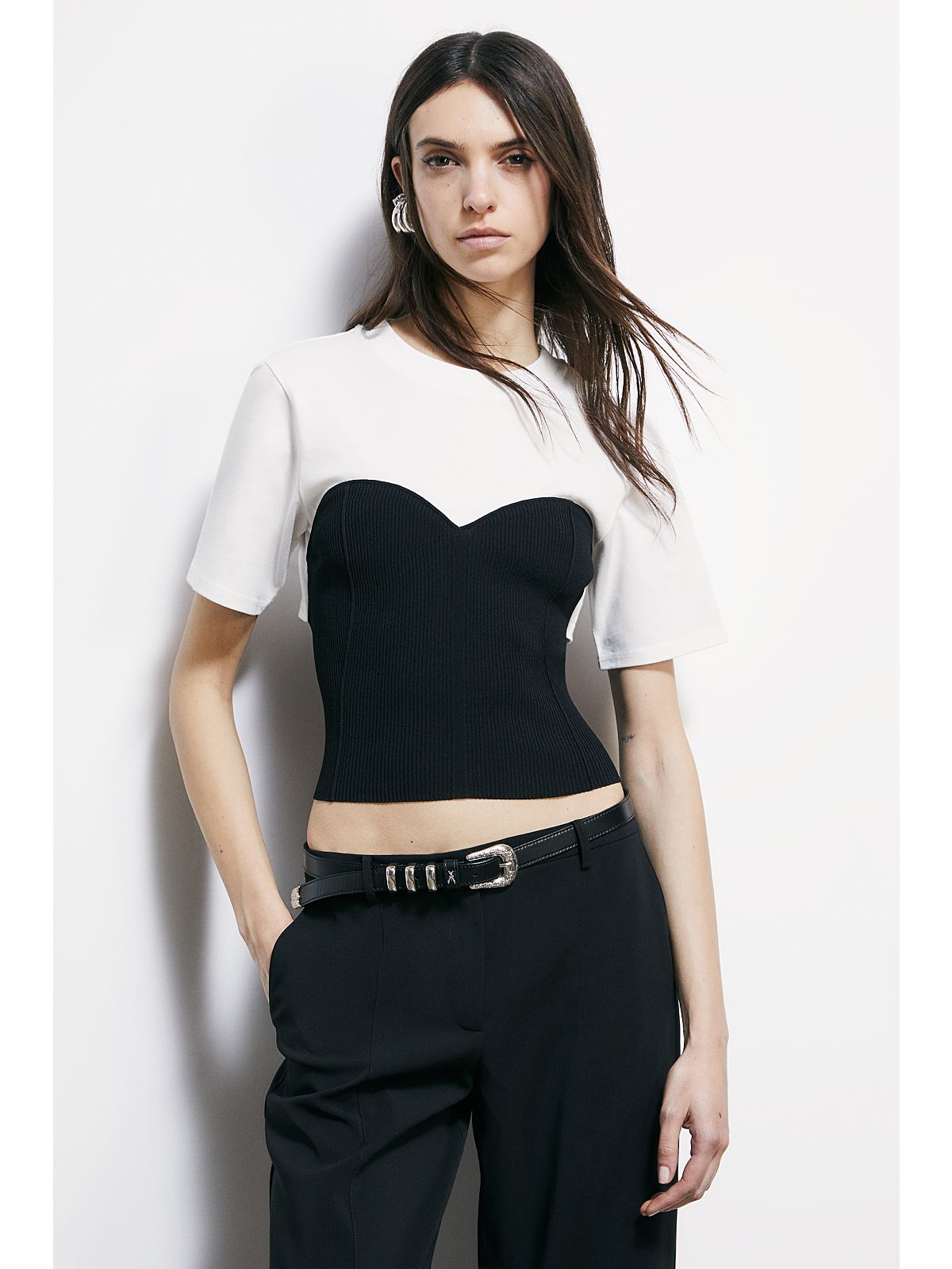 S6-8K0385 Maglia Jersey Bicolore Bianco-Nero