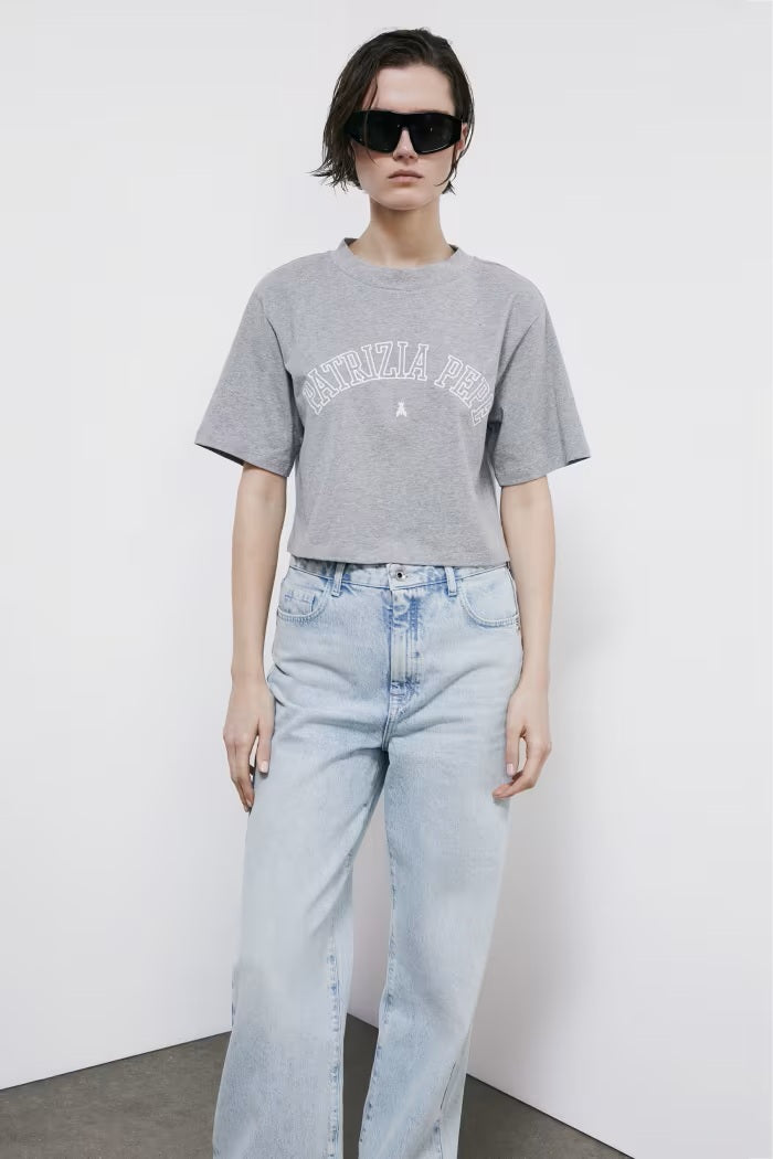 S6-8M1798 T-shirt Cropped con Logo Grigio Melange