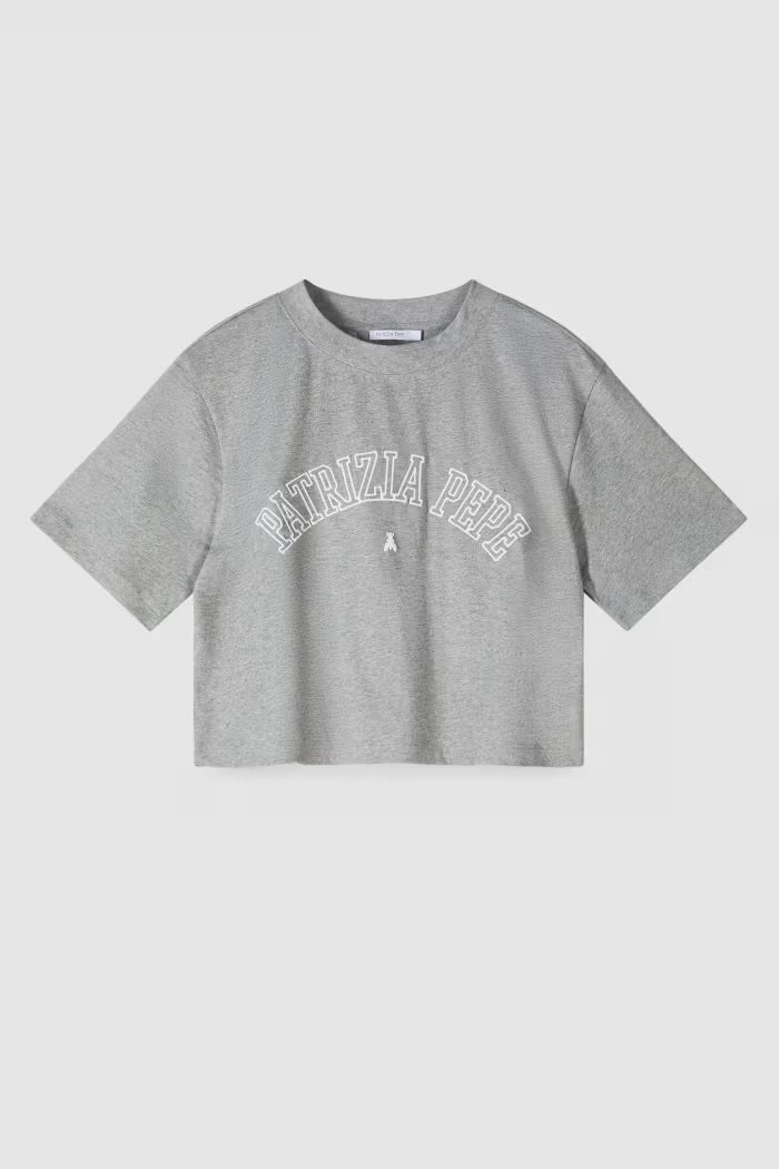 S6-8M1798 T-shirt Cropped con Logo Grigio Melange