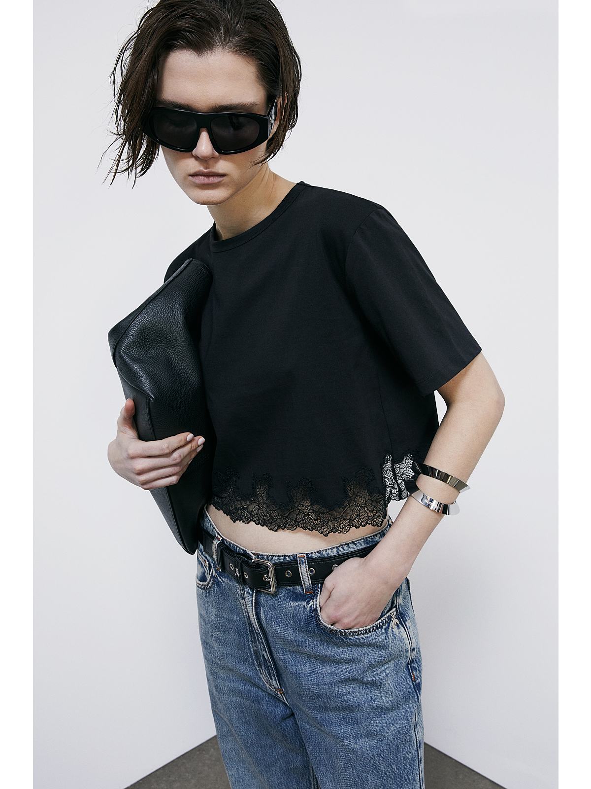 S6-8M1805 T-shirt Pizzo Intarsiato Nero