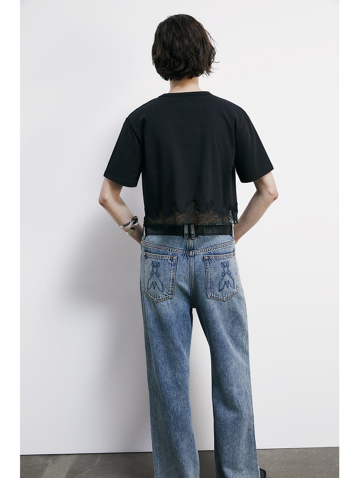 S6-8M1805 T-shirt Pizzo Intarsiato Nero