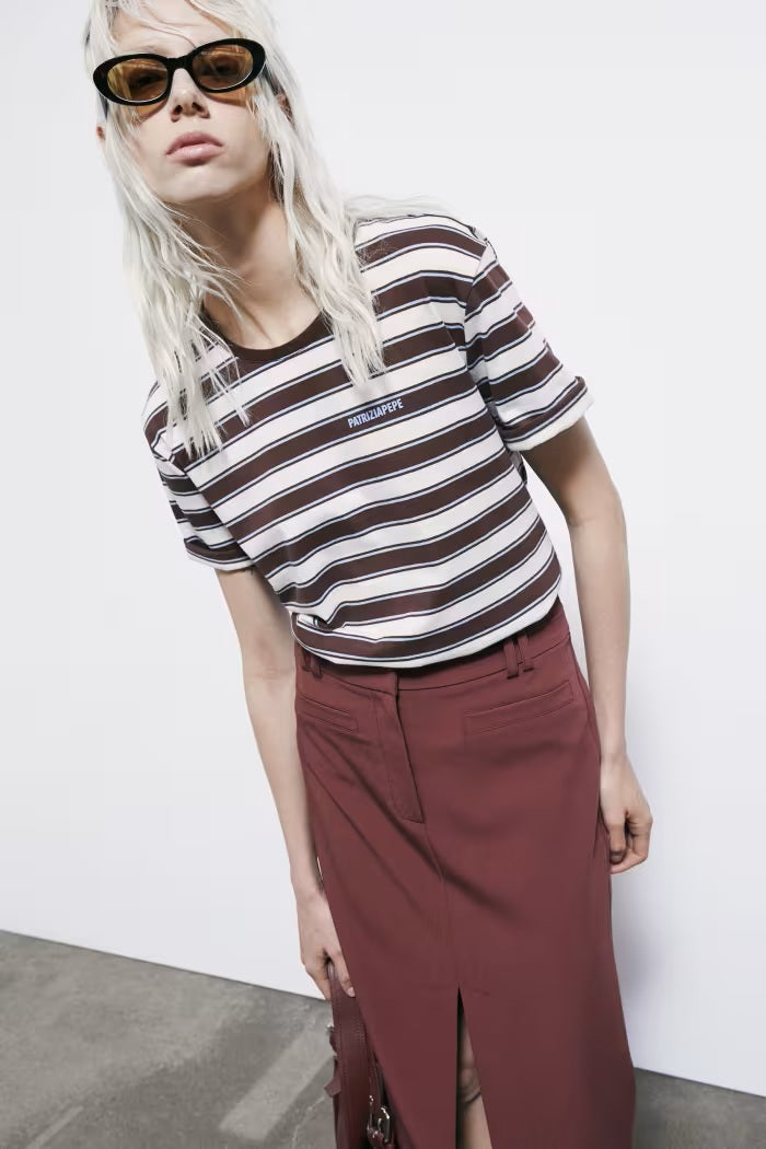 S6-8M1824 T-shirt Righe in Cotone Ivory Brown