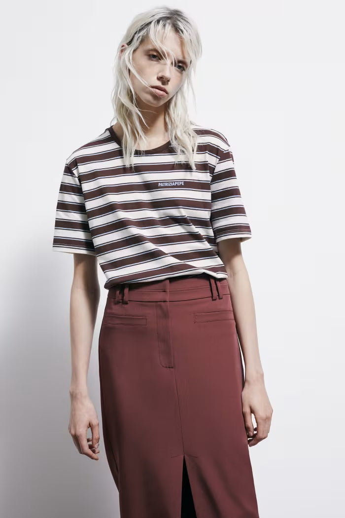 S6-8M1824 T-shirt Righe in Cotone Ivory Brown