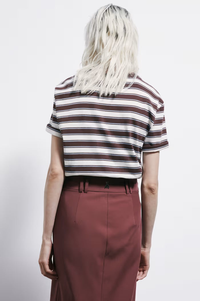 S6-8M1824 T-shirt Righe in Cotone Ivory Brown