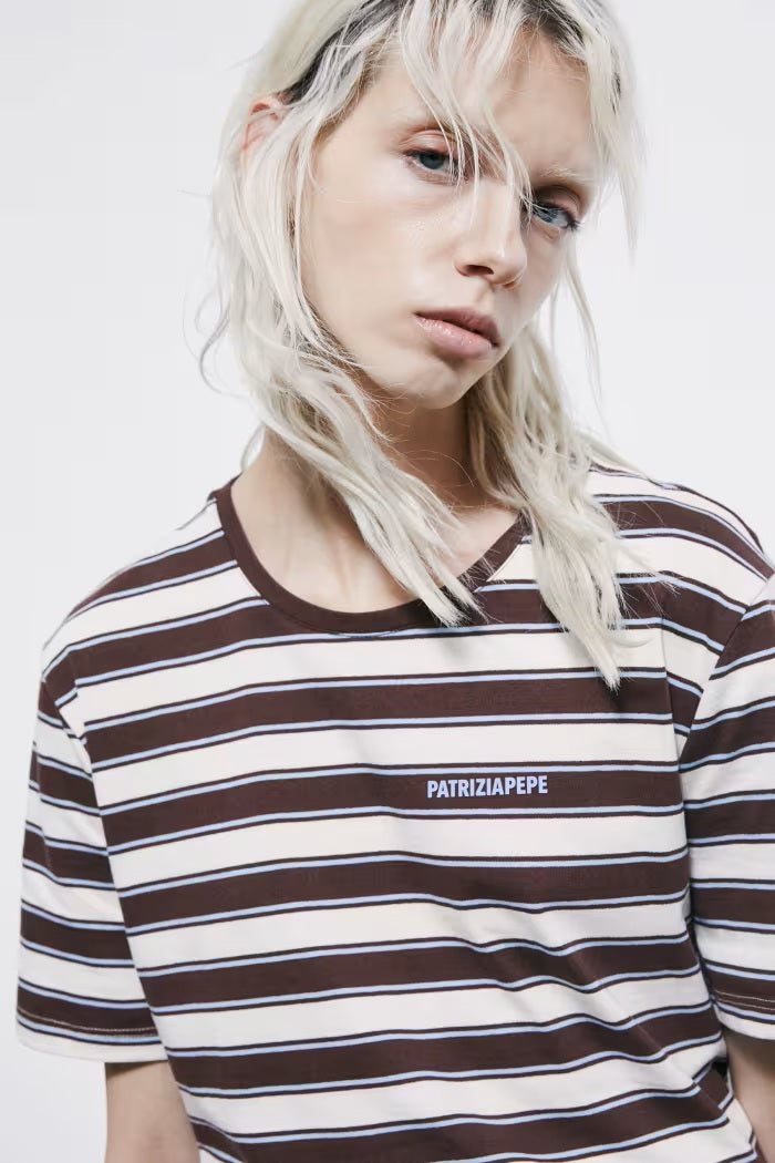 S6-8M1824 T-shirt Righe in Cotone Ivory Brown