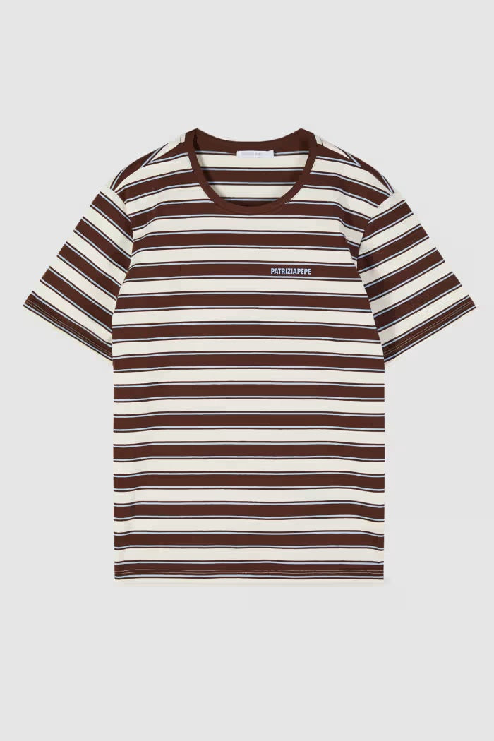 S6-8M1824 T-shirt Righe in Cotone Ivory Brown