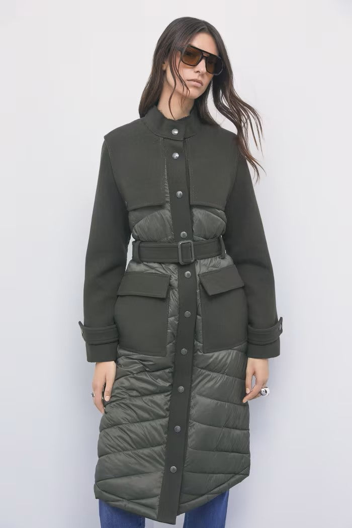 W6-8O0053 Cappotto Trapuntato Nylon/Lana Mysterious Green