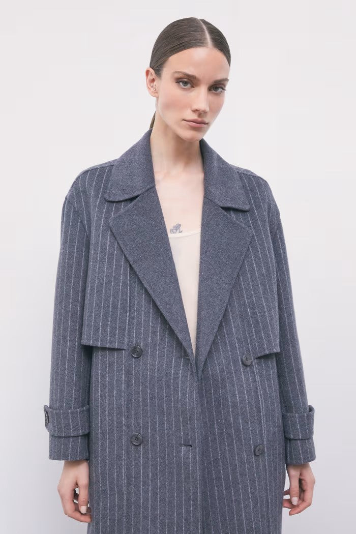 W6-8O0104 Cappotto Misto Lana Gessato Grey/White