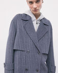 W6-8O0104 Cappotto Misto Lana Gessato Grey/White