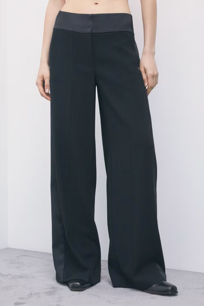 W6-8P0244 Pantaloni Palazzo Color Block Nero
