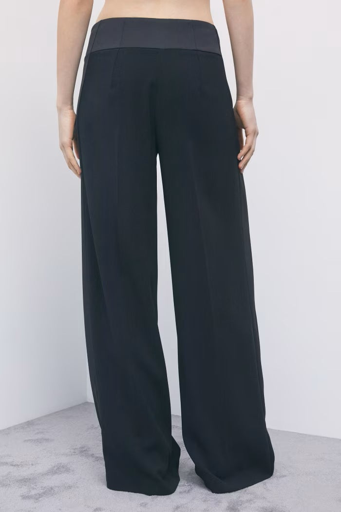 W6-8P0244 Pantaloni Palazzo Color Block Nero