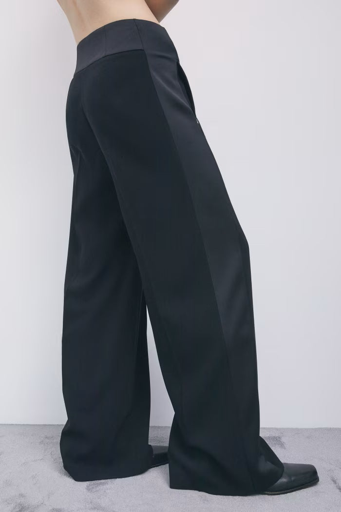 W6-8P0244 Pantaloni Palazzo Color Block Nero