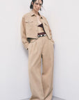 W6-8P0329 Pantaloni Fluidi con Pinces Beige Dou Dou