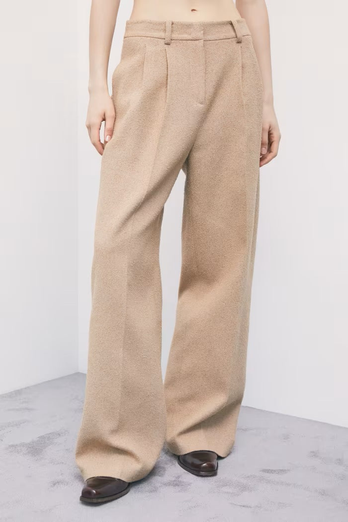 W6-8P0329 Pantaloni Fluidi con Pinces Beige Dou Dou