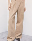 W6-8P0329 Pantaloni Fluidi con Pinces Beige Dou Dou