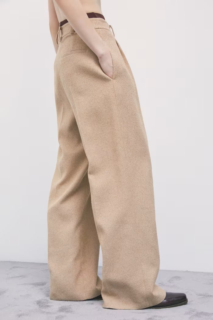 W6-8P0329 Pantaloni Fluidi con Pinces Beige Dou Dou