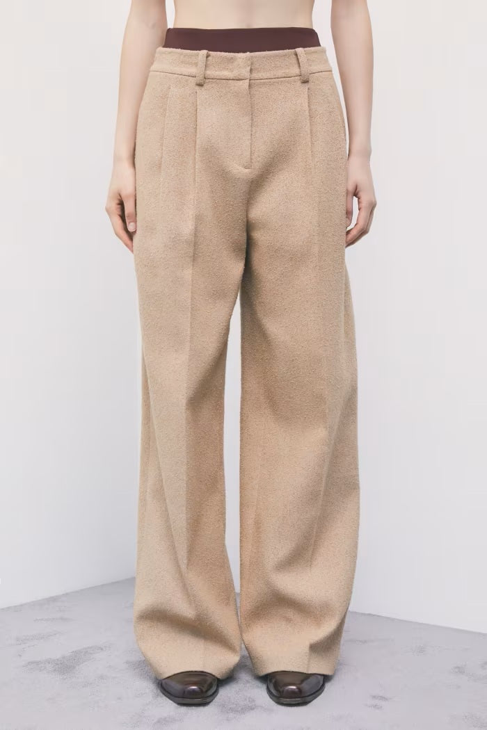 W6-8P0329 Pantaloni Fluidi con Pinces Beige Dou Dou