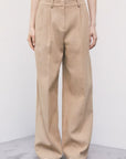 W6-8P0329 Pantaloni Fluidi con Pinces Beige Dou Dou