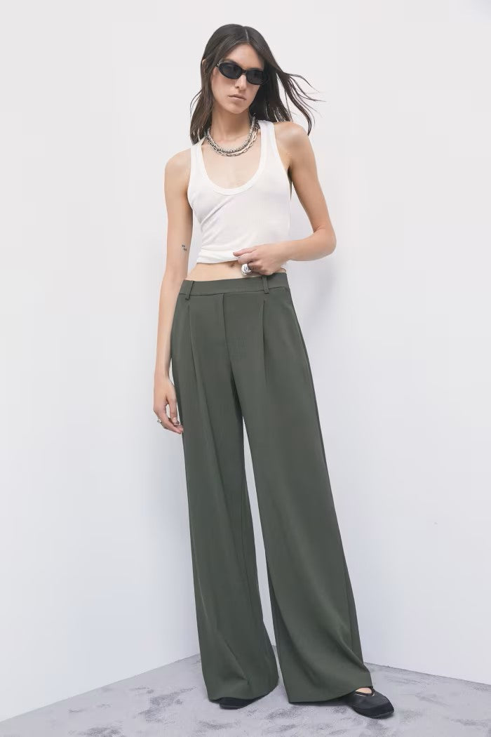 W6-8P0045 Pantalone Palazzo Pinces Mysterious Green