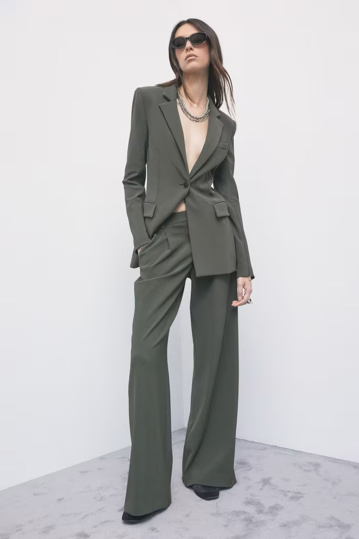 W6-8P0045 Pantalone Palazzo Pinces Mysterious Green