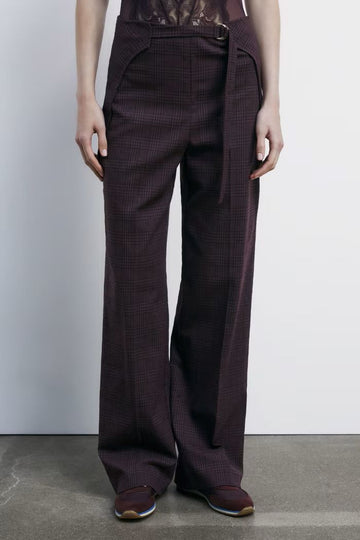 W5-8P0741 Pantalone Fluidi Purple Checked