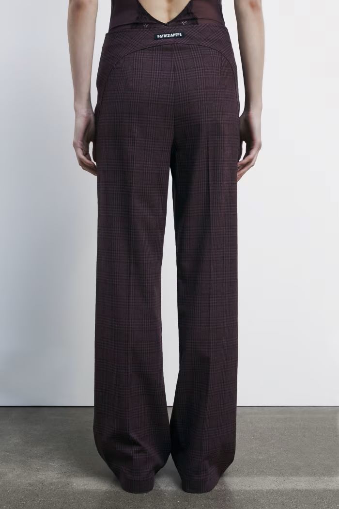 W5-8P0741 Pantalone Fluidi Purple Checked