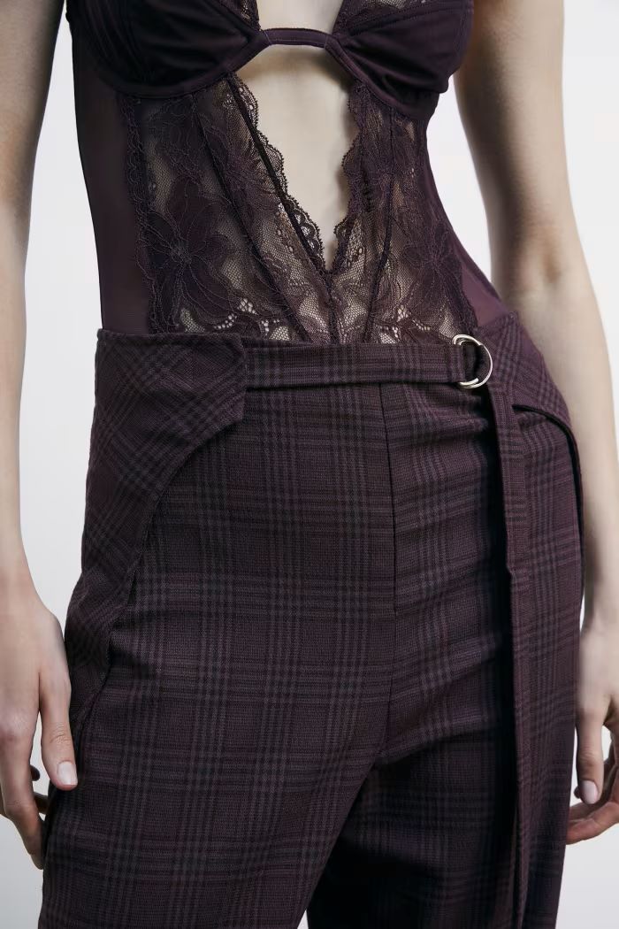 W5-8P0741 Pantalone Fluidi Purple Checked
