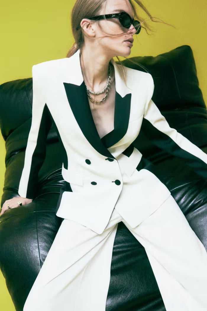 W6-8S0000 Blazer Doppiopetto Color Block in Crêpe White & Black