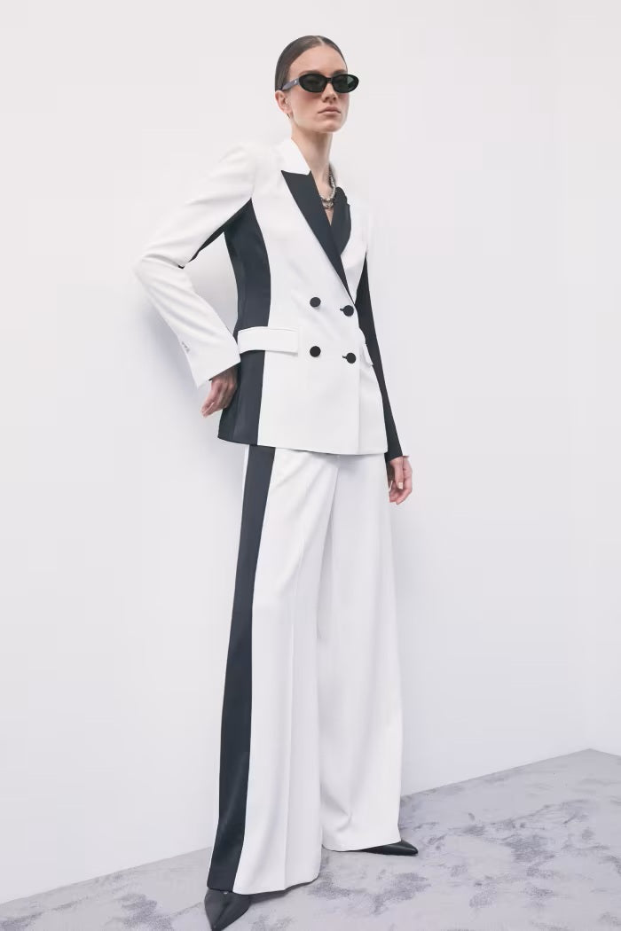 W6-8S0000 Blazer Doppiopetto Color Block in Crêpe White & Black