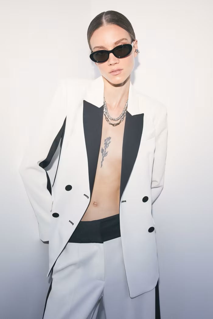 W6-8S0000 Blazer Doppiopetto Color Block in Crêpe White & Black