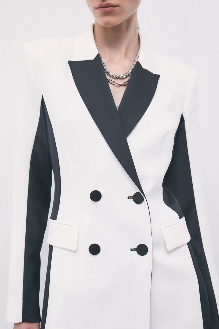 W6-8S0000 Blazer Doppiopetto Color Block in Crêpe White & Black